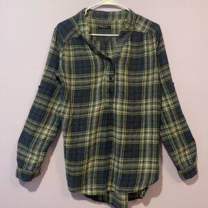 Terranova Green & Navy Plaid Popover Top
